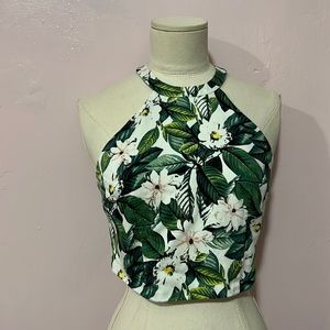 Tropical halter top with zip up back